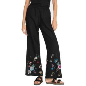 Johnny Was NWT Martine High Slit Palazzo Pant Floral Embroidered Linen Small